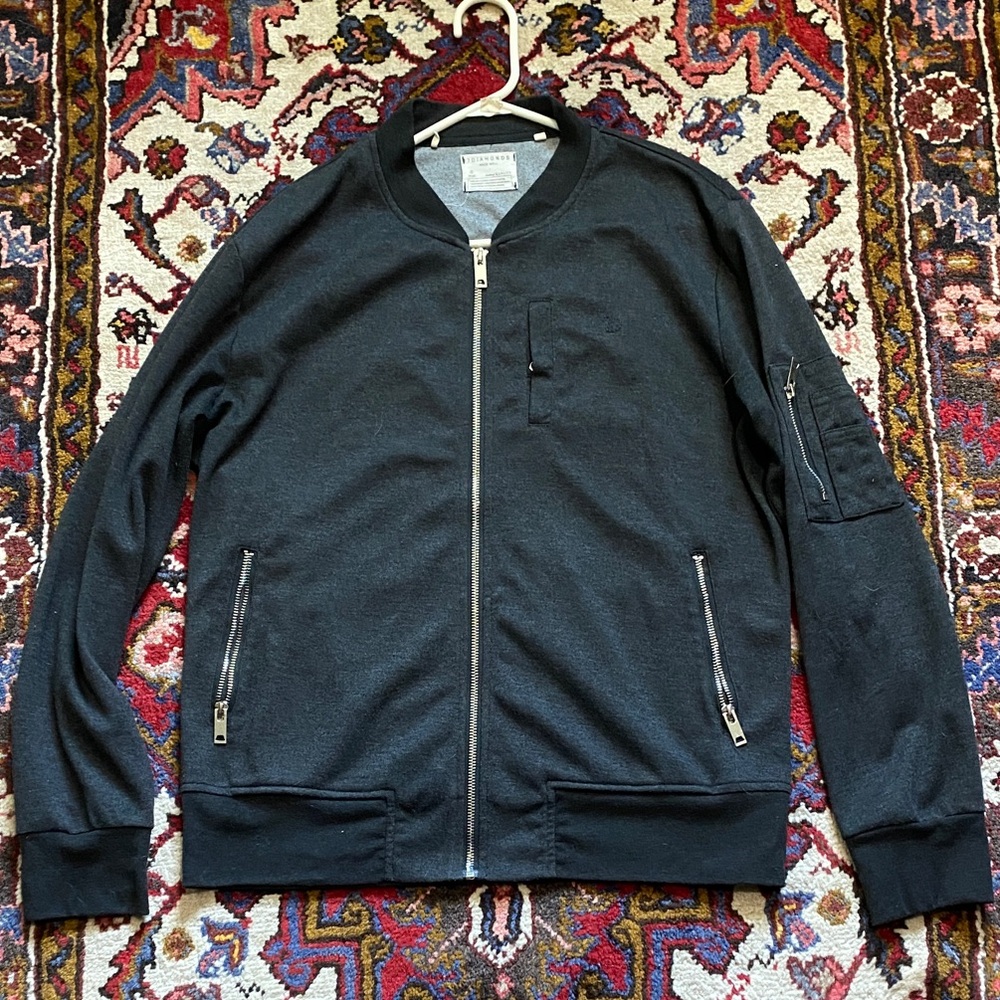 7 Diamonds Black Zip-Up Sweater Size L